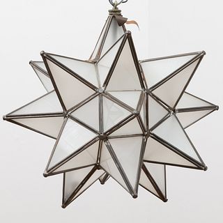 Two Moravian Glass Star Pendant Lamps