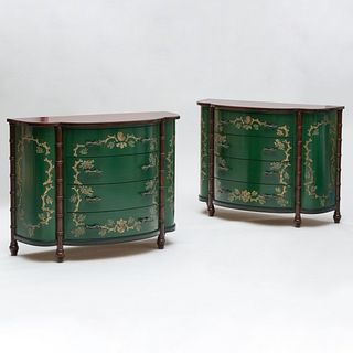 Pair of George III Style Green Painted Commodes