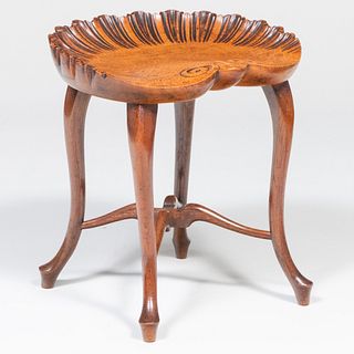 Continental Carved Oak Shell-Form Stool, Possibly Italian