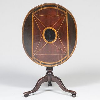 Continental Paint-Decorated Inlaid Mahogany Tilt-Top Tripod Table