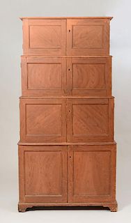 FEDERAL METAL-MOUNTED AND GRAIN-PAINTED PINE STACKABLE GRADUATED CABINETS, NEW ENGLAND