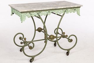 French Painted Wrought Iron and Brass Bakers Table