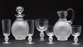 Lalique Langeais Decanter, Pitcher & 5 Glasses