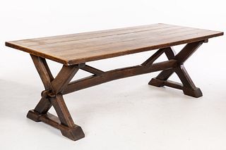 English Oak Trestle Table, Partially 17th Century