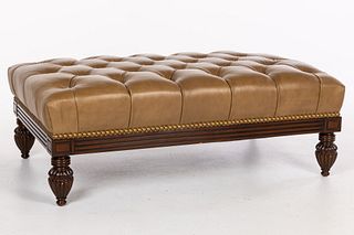 Regency Style Leather Upholstered Mahogany Ottoman