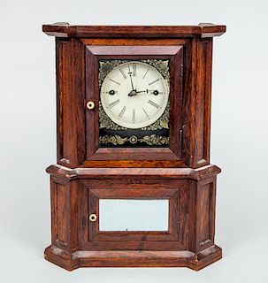 AMERICAN LATE CLASSICAL RED-STAINED WALNUT SMALL SHELF CLOCK
