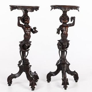 Pair of Venetian Rococo Style Stained Wood Pedestals