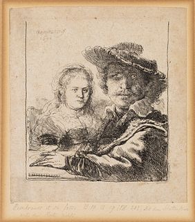 Rembrandt Van Rijn, Self-Portrait w/Saskia, Etching