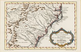 French Map of Georgia and Carolinas, c.1757