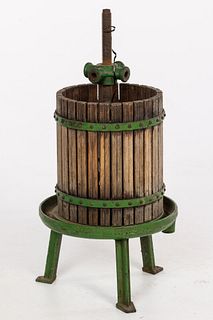 Oak and Painted Iron Wine Press