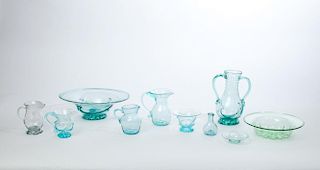 GROUP OF EIGHT JERSEY TYPE GLASS ARTICLES