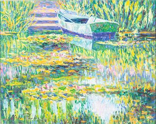 Jan Parker (English, b. 1941), Water Lily Pond, O/C