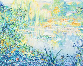 Jan Parker (b. 1941), Lily Pond, Embellished Print
