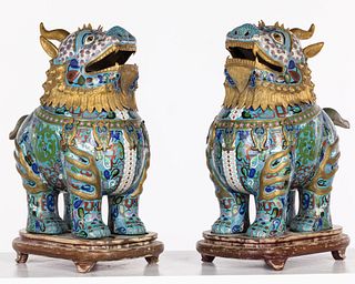 Pair of Chinese Cloisonne Enamel Fu Dogs