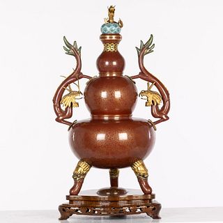 Large Chinese Cloisonne Enamel Censer with Dragons