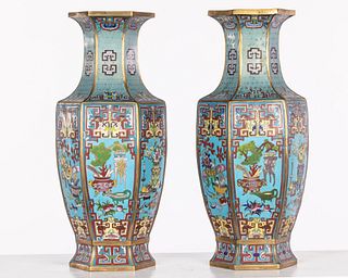 Pair of Chinese Cloisonne Octagonal Vases