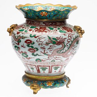Chinese Porcelain Jar with Cloisonne Enamel Mounts
