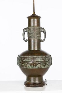 Large Chinese Bronze Vase Now Mounted as a Lamp
