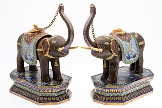 Pair of Chinese Cloisonne Elephants