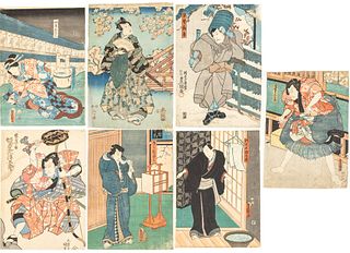 7 Woodblock Prints Including Utagawa & Toyokuni III 