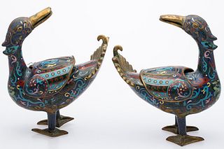 Pair of Chinese Cloisonne Birds