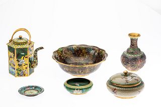 Group of 6 Asian Cloisonne Items