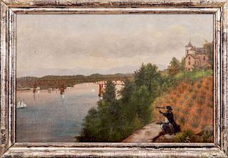 AMERICAN SCHOOL: VIEW ON THE HUDSON RIVER AT POUGHKEEPSIE