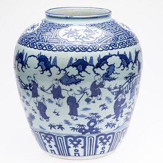 Large Chinese Blue and White 'Hundred Boys' Jar