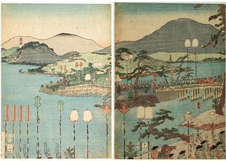 Two Woodblock Prints From a Triptych