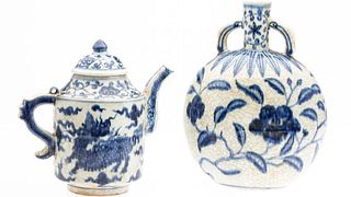 Chinese Blue and White Vase and a Teapot