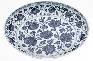 Blue and White Floral Porcelain Charger