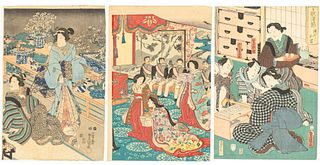 3 Japanese Woodblock Prints Includ Utagawa Kunisada