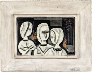 Polia Pillin (1909-1992) 3 Sisters, Porcelain Plaque