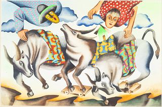Leovigildo Torres (b. 1959), Bull Riding, W/C