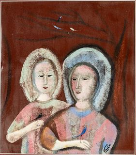 Polia Pillin (1909-1992) Two Sisters, Ceramic Plaque