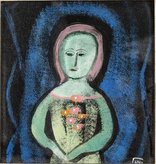 Polia Pillin (1909-1992), Plaque of Woman w/ Flowers