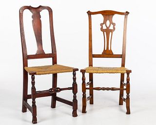 Two New England Rush Seat Side Chairs