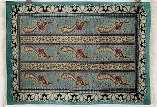 Signed Persian Turquoise Ground Silk Rug