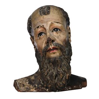 German Carved Bust, Probably St. Francis, 17/18th C