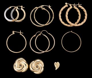 VINTAGE / CONTEMPORARY 14K GOLD EARRINGS AND ACCESSORIES, LOT OF 13 PIECES