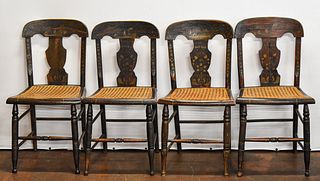 PAINTED & STENCILED CANED SEAT CHAIRS (4)