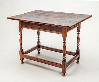 AMERICAN STAINED OAK SINGLE-DRAWER TAVERN TABLE