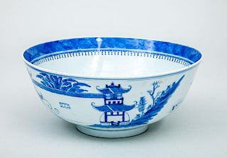 CANTON BLUE AND WHITE PORCELAIN PUNCH BOWL