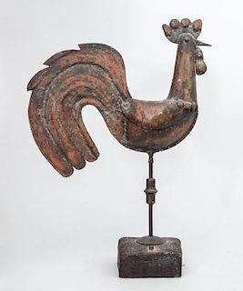 COPPER HOLLOW-CAST ROOSTER-FORM WEATHERVANE, PROBABLY CANADIAN