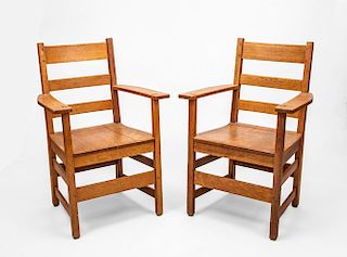 PAIR OF STICKLEY OAK ARMCHAIRS