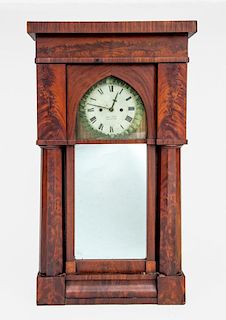 AMERICAN GOTHIC REVIVAL MAHOGANY AND MIRRORED CLOCK, JAMES COFFIN