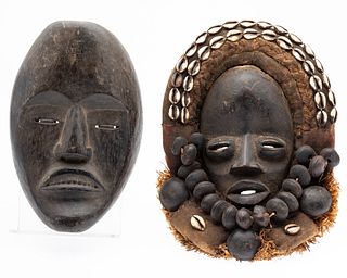 Decorated African Mask and Another Wood Mask