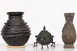 3 African Bronze, Earthenware and Metal Vessels 