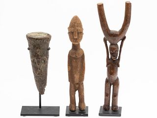 African Bronze Pestle, Wood Male Figure & Slingshot