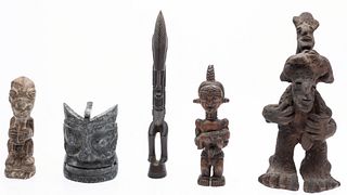 Group of 5 Stone, Ceramic and Wood African Figures